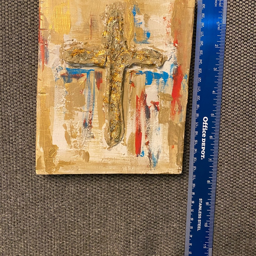 Abstract Gold and Multicolor Cross Art